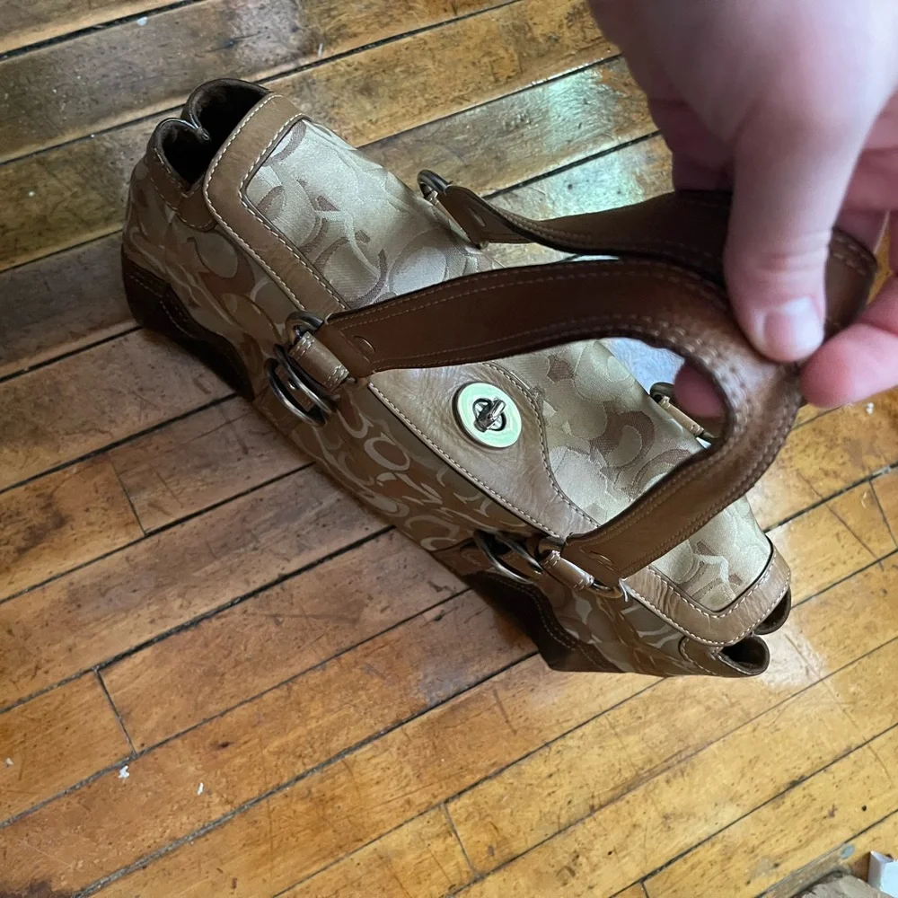 COACH Chelsea Optic Signature Suede Turnlock Tote Satchel - Picture 5 of 7